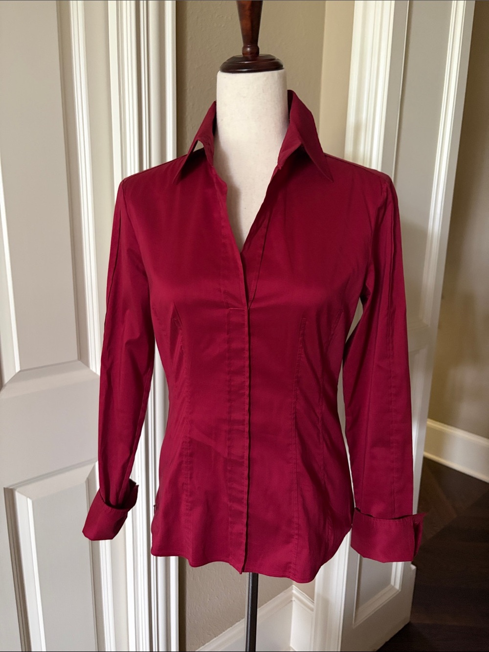 Hugo Boss "Bashina" Side-Zip Fitted Blouse Garnet Red 6